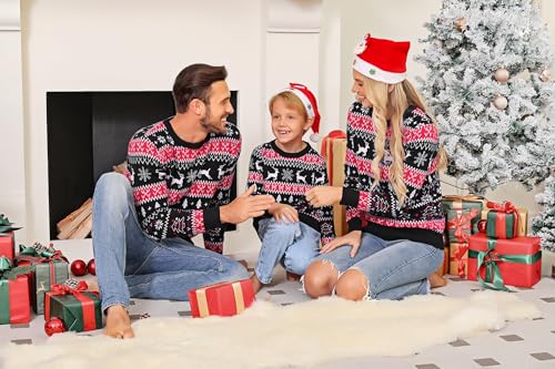 Totatuit Family Matching Christmas Sweater Reindeer Snowflakes Sweater Pullover for Women/Men/Boys/Girls Black_1 XXL Men2