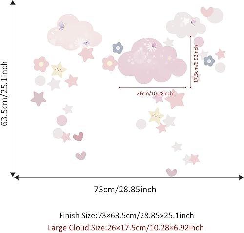 Miniatura 2 de Calcomanía de pared de tela, calcomanías de pared de estrellas bohemias, nubes, acuarela pastel luna flor calcomanía para pared corazón calcomanías