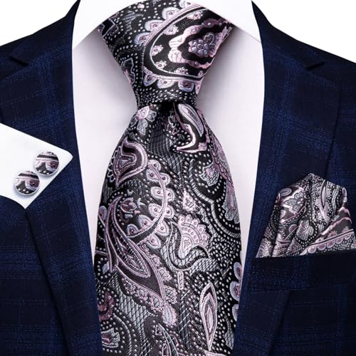 Image of Dubulle Mens Tie Set Solid Paisley Silk Striped Necktie for Men with Cufflinks Tie and Pocket Square