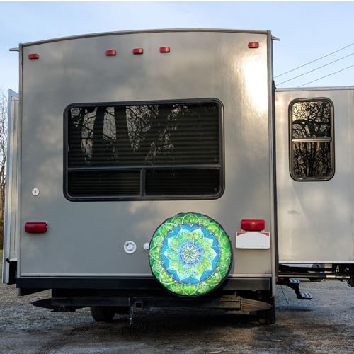 Image of Dujiea Green Circle Pattern Spare Tire Cover, Universal Wheel Tire Cover Waterproof Dust-Proof Tire Protectors for Trailer Rv SUV Truck Camper and Many Vehicle 14 15 16 17 Inch