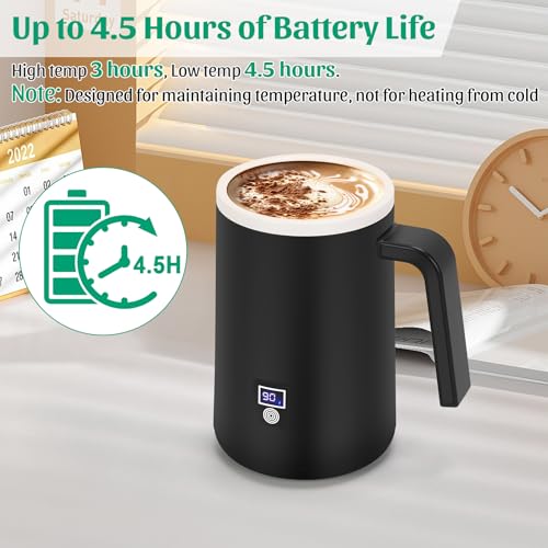AZFUNN Self Heating Coffee Mug Temperature Control Smart Mug Electric Coffee Cup with 4.5 Hour Battery Life, Temperature Display, 122℉/140℉, Auto Shut Off, 13oz - Thumbnail 6