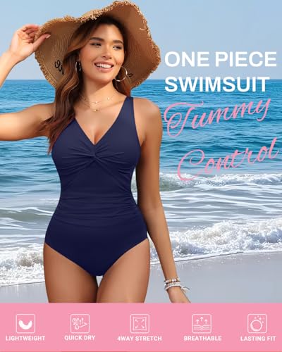 Image of Holipick Women Tummy Control One Piece Swimsuit - Push Up Bathing Suit Full Coverage Slimming Swimwear