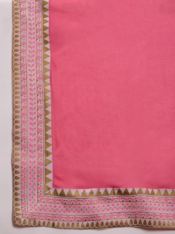 Image of Women's Pure Silk Printed Embroidery Kurta Palazzo & Dupatta Set