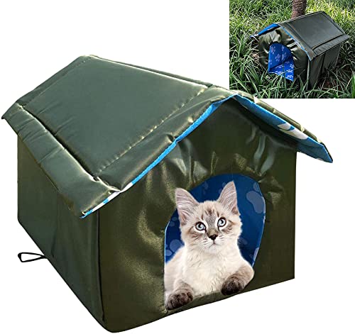冬用の折りたたみ式屋外猫用シェルター防水、猫用フラップ付き冬用屋外猫用ハウス、屋外用の厚い猫用犬小屋-洗える、耐候性 断熱効果