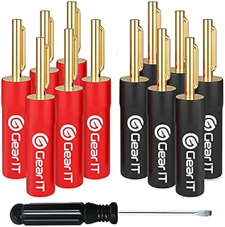 GearIT Flex Pin Banana Plugs for Speaker Wire (6 Pairs, 12 Pieces), Speaker Connector Pin Plug Type, 24K Gold Plated Insulated for Spring-Loaded Banana Jack Terminals (Support 12 AWG to 20 AWG Wires)