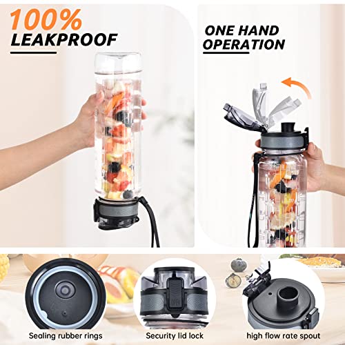 UTEBIT Water Bottle 1L with Fruit Infuser, 1 Litre Sports Water Bottle with Motivational Time Marker - Image 4