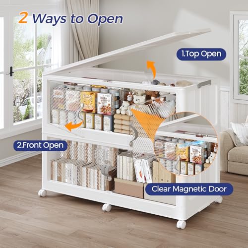 300GAL Plastic Storage Bins with Lid, 1200QT Extra Large Stackable Closet Organizers and Storage, Collapsible Storages Box with Wheels, Folding Cabinet for Home Kitchen Office, 5Pack White - Image 5