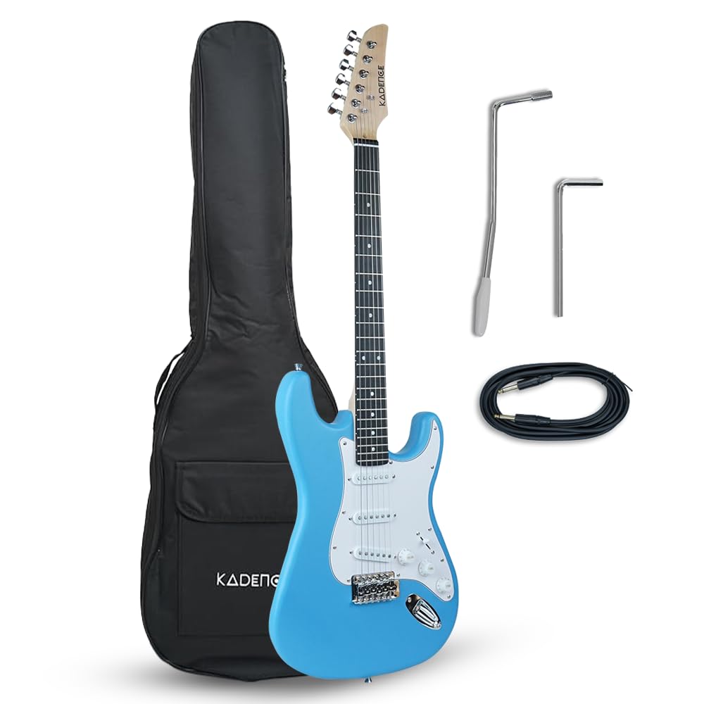Kadence STLB Tennessee 39" Electric Guitar (Strat-Style/S-Style) | Solid Poplar Wood Body, Maple Neck | SSS Single-Coil, 5-Way Switch | Tremolo+Gig Bag+Cable | Matte Blue