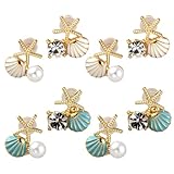 GOMAKERER 4 Paar Muschel Seestern Perlenohrringe, 2 Farben Kristall Muschel Anhänger Ohrringe Perle...
