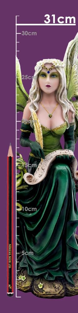 Nemesis Now Giada - Piccola fata della foresta con drago familiare, statua di fata da 31 cm, statuetta stravagante per fan del drago, decorazione gotica, collezionisti fantasy, figura in resina