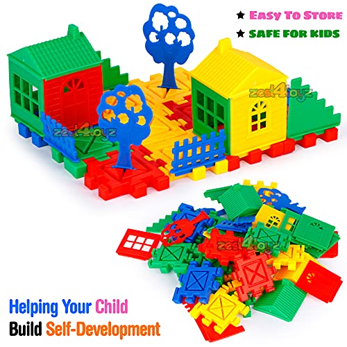 Image of Zest 4 Toyz Blocks Toy for Kids DIY Big Size Interlocking House Building Block with Trees & Window Set of 40 Pcs (Multi Color)