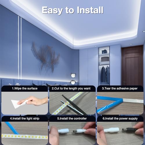 Image of DAYBETTER COB LED Strip Light Daylight White, 32.8 ft Dimmable 6500K Super Bright White Led Lights, 24V Flexible LED Tape Light for Bedroom, Kitchen, DIY Lighting