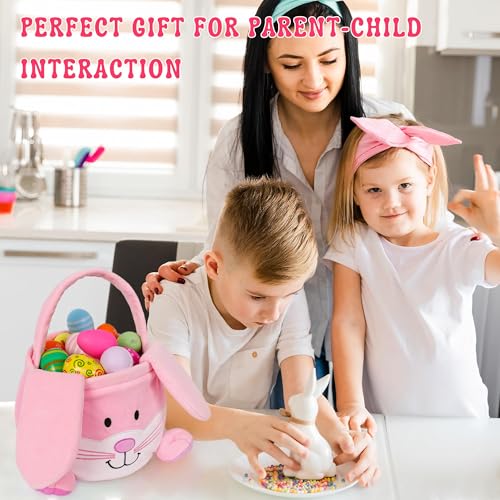 Image of Easter Bunny Baskets for Kids,With foldable ears,Cute egg hunting bag bucket,Easter gifts for boys and girls (PINK)