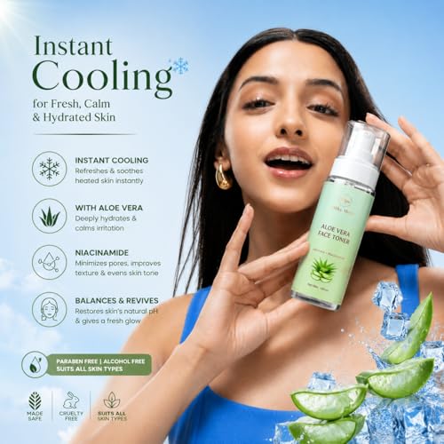 Image of Aloe Vera Toner | Instant Cooling & Hydrating Face Toner | Refresh Any Time - Anywhere | Sunburn Post-Sun Cooling Relief, Oil Balance, Pollution & Dust Damage | Summer Special 100ml