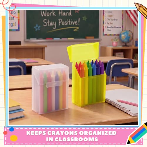 Image of Clabby 2 Pcs Clear Plastic Crayon Boxes Hold 24 Count, Yellow,Clear | Organizer Box, Case, Colorful, Portable Storage Holder with Snap Lid, for Kids Boys Girls School Classroom Home Art Supply
