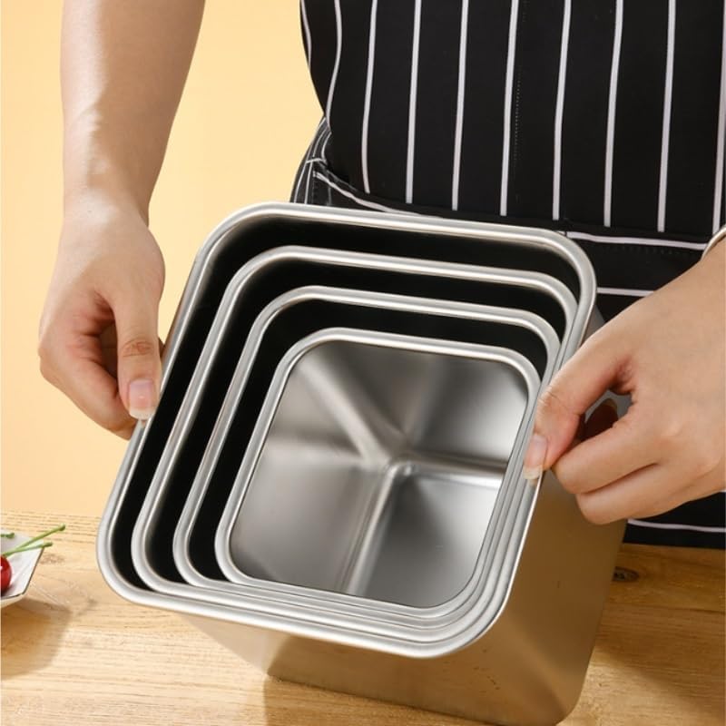 Stainless Steel Saucepan with Lid Kitchen Square Commercial Storage Seasoning Box image 5