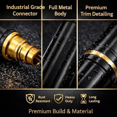Image of Leafly Heavy Duty Garden Hose | Flexible Expandable Waterpipe with Double Latex Core & Braided Outer Layer | Stainless Metal Spray Nozzle Gun, Tap Connector, 2 Hose Clamps | Leak & Kink Free (20M)