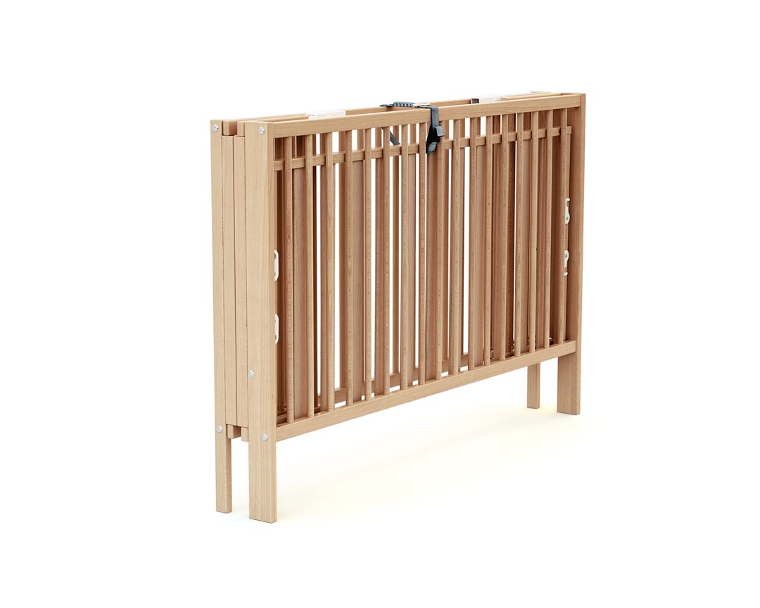 AT4 - Lit bébé Pliant 60x120 Essentiel Hêtre Verni | 124 x 64 x 82 cm | Lit Pliable | Sommier réglable 2 Niveaux intégré au lit (Beige, Lit bébé)