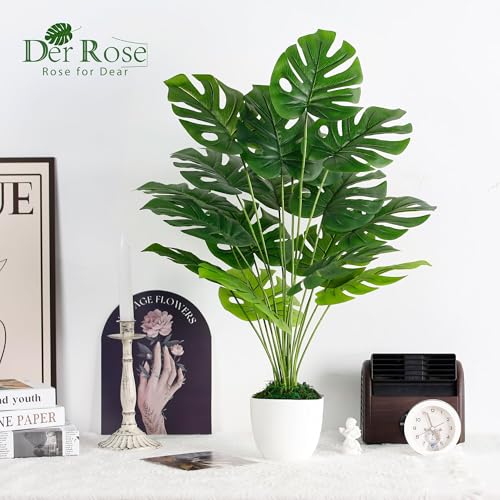 Der Rose 28" Fake Plants Large Artificial Monstera Faux Potted Plants Indoor Tall Tree for Living Room Decor - Image 3