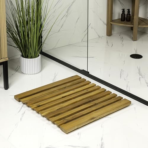JONATHAN Y Acacia Wood Slat Indoor/Outdoor Bath Mat Natural 2X2, Paige Modern Classic for Shower Mat for Bathroom Bathtub, Door, Spa, Sauna or Garden MAT1002A