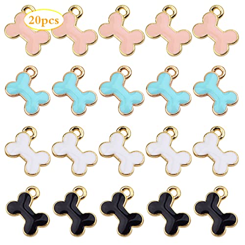 20Pcs 4 Colors Enamel Dog Bone Charms Alloy Lovely Pet Pendants Doggy Bone Shaped Dangle Charms For Diy Earring Necklace Bracelet Jewelry Making, Hole: 2.5 Mm #TOP1