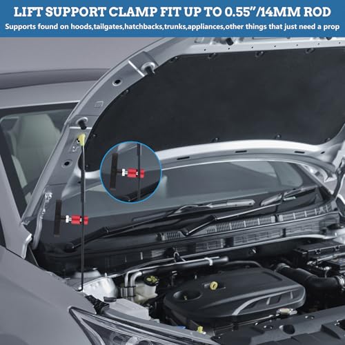 Image of 6Pcs Car Hood Prop Struts Clamp Lift Support Clamp Hood Strut Clamps 0.55 inchLift-s Support Retaining Clip for Car Cars Hoods Prop Rod Rod Retaining Holder Tool (BK,YE, RD)