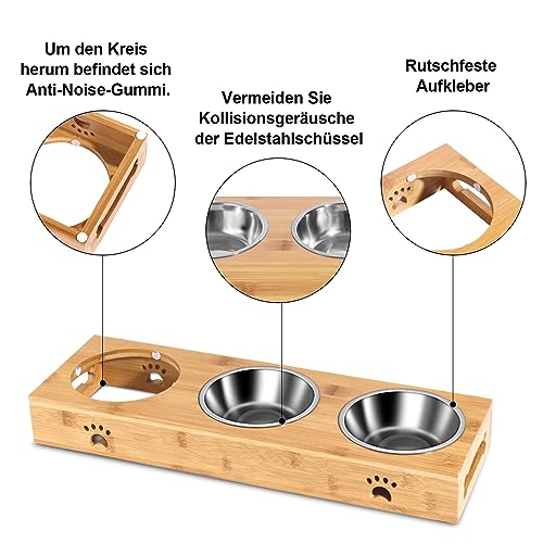 Katzennapf 3er Set mit Name, OXYEFEI Hundenapf Erhöht Bambus Personalisiert mit Text Design und rutschfest Bambussockel Für Kleine Mittelgroße Katzen/Hunde