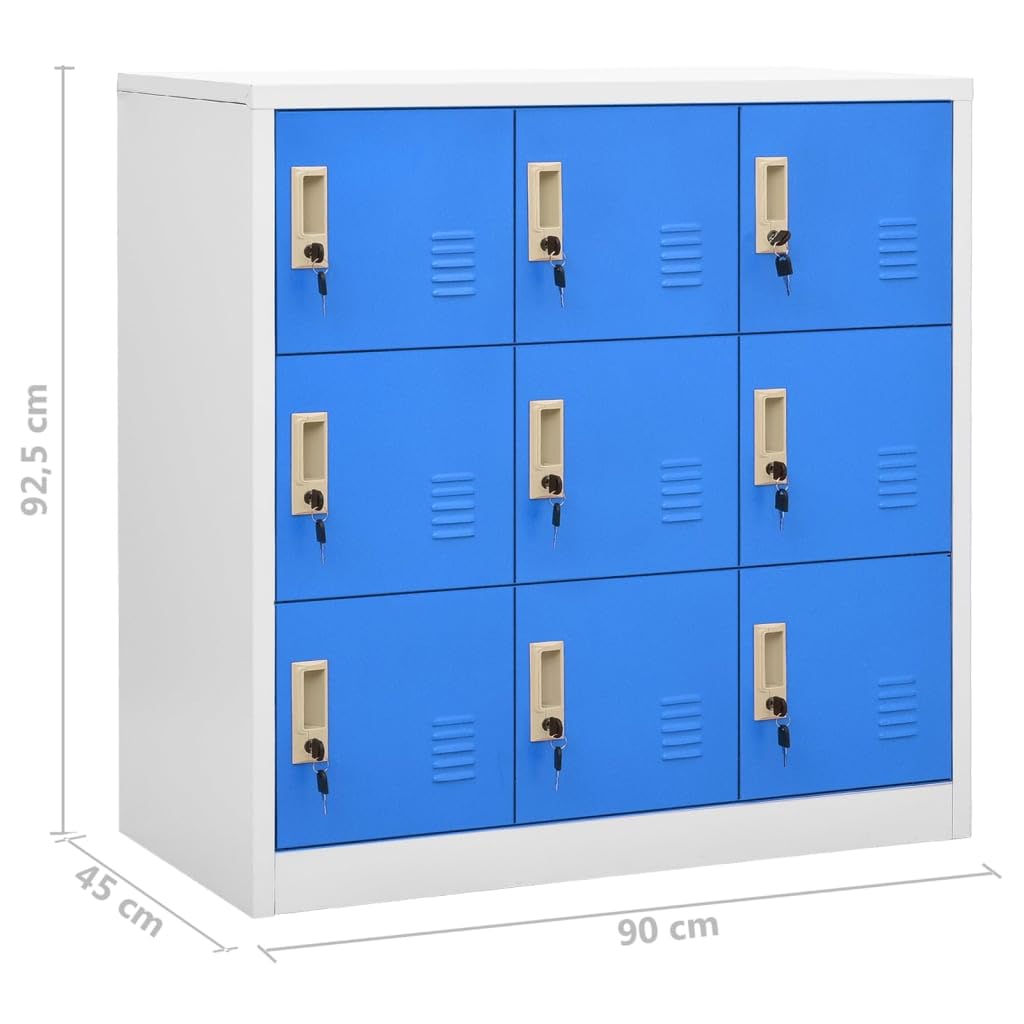 vidaXL 2X Armarios Taquilla Casillero Escuela Libros Archivos Almacenamiento Oficina Archivador Habitación Acero Gris Claro y Azul 90x45x92,5 cm