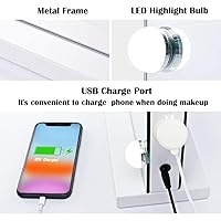 Vista 4 de Espejo de tocador de maquillaje con luces, 10 x grandes con 22 bombillas LED regulables, 3 modos de color, control táctil para dormitorio, mesa