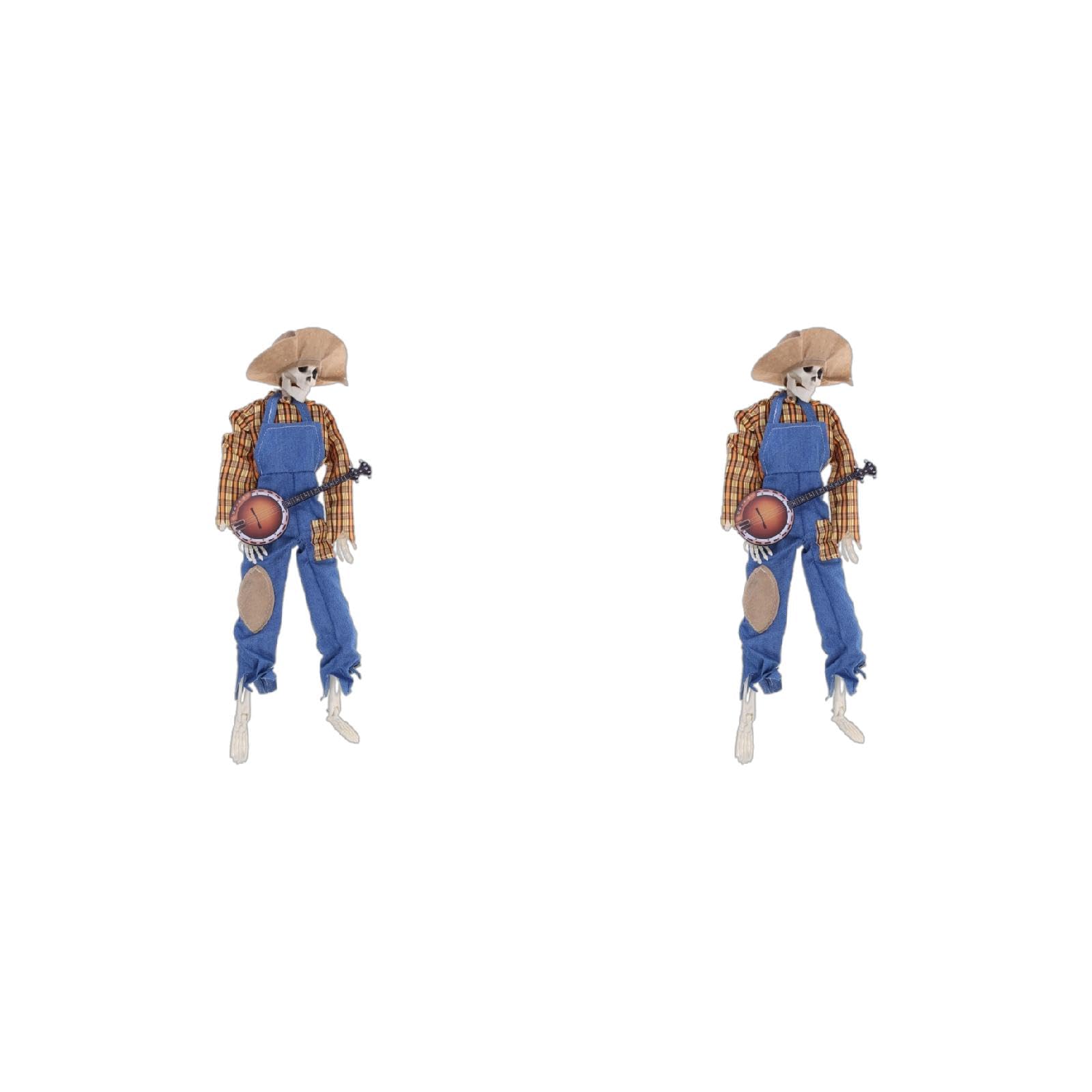 Banjo Squelette Automate Cowboy Crâne Objet de Collection Halloween