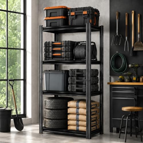 Image of Metal Garage Shelving Unit, Heavy Duty Adjustable Storage Shelves, Steel Shelving, 2000 lbs Capacity Shelves for Heavy Tools and Equipment, 4 Tier, 13.8 inch W x 11.8 inch D x 44.1 inch H