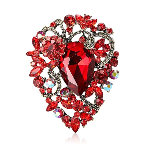 Image of Premium Rhinestone Brooch Pin for Women Big Large Crystal Oval Brooch Lapel Pin Sparkling Red /Purple /Green /Gold /Silver /Black /Blue Crystal Brooch Wedding Bride Bridesmaid Dress Jewelry for Her