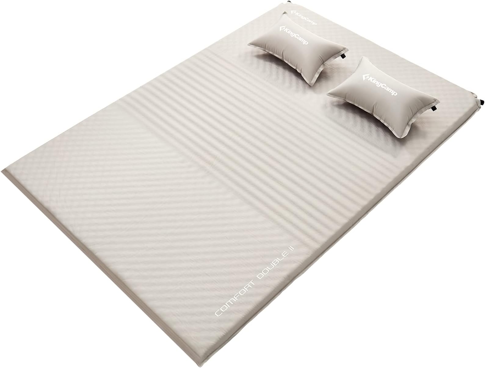 KingCamp Camping Mattress Backpacking Sleeping Pad Self Inflating Sleeping Pad with 2 Pillows for Hiking Camping Gear Double Beige