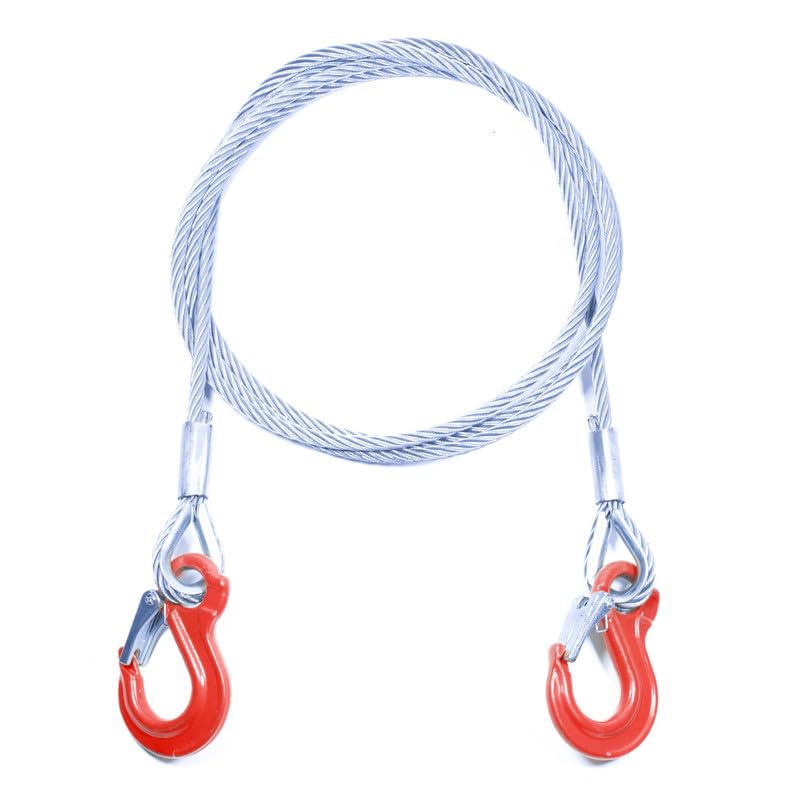 Cave Acciaio con Redance e Due Ganci ad Occhiello Diametro 12mm Lunghezza 1m - Fune Acciaio con Ganci - Gancio di Sollevamento Classe 8 DIN 1677-2 - Gancio da Cantiere, Fune Forestale