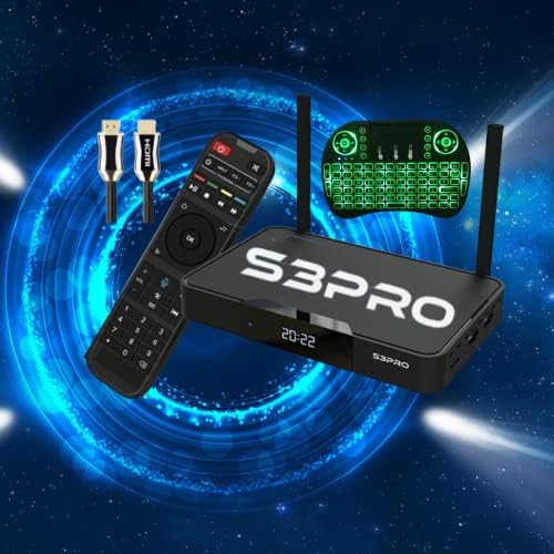 New 2022 Android TV Box S3 Pro, Android 9 with Voice Command Remote Bonus 8K HDMI Cable and Wireless Backlit Keyboard Remote