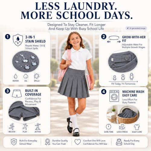 Faldas con cintura ajustable elástica estilo escolar para niñas 5