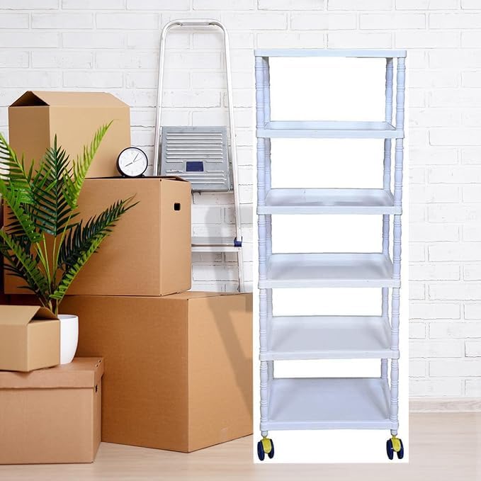 Image of BONTEC Plastic Bookshelf for Home, Office & Kids Room | 6-Tier Multipurpose Book Storage Rack | Lightweight, Durable, Easy to Assemble Plastic Book Organizer Shelf for Living Room (6 Tier Rack)