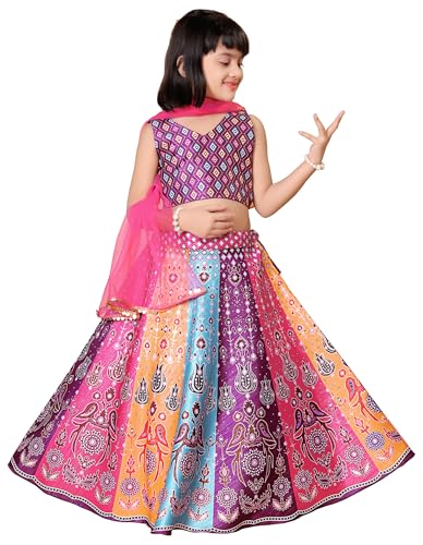 Image of Girls Art Silk Lehenga Choli Set with Net Dupatta