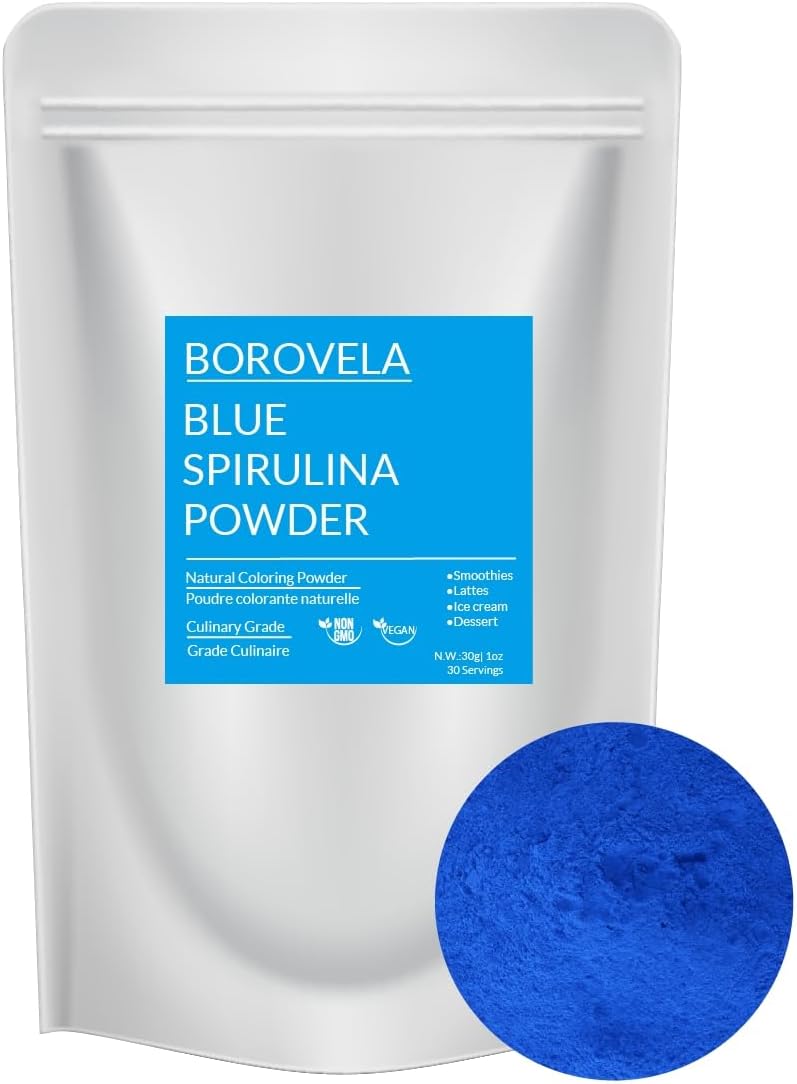 Blue Spirulina Powder Vibrant Blue Food Colouring for Kid Friendly Smoothies Drinks Baking Ice Cream 30 Servings 30g bag