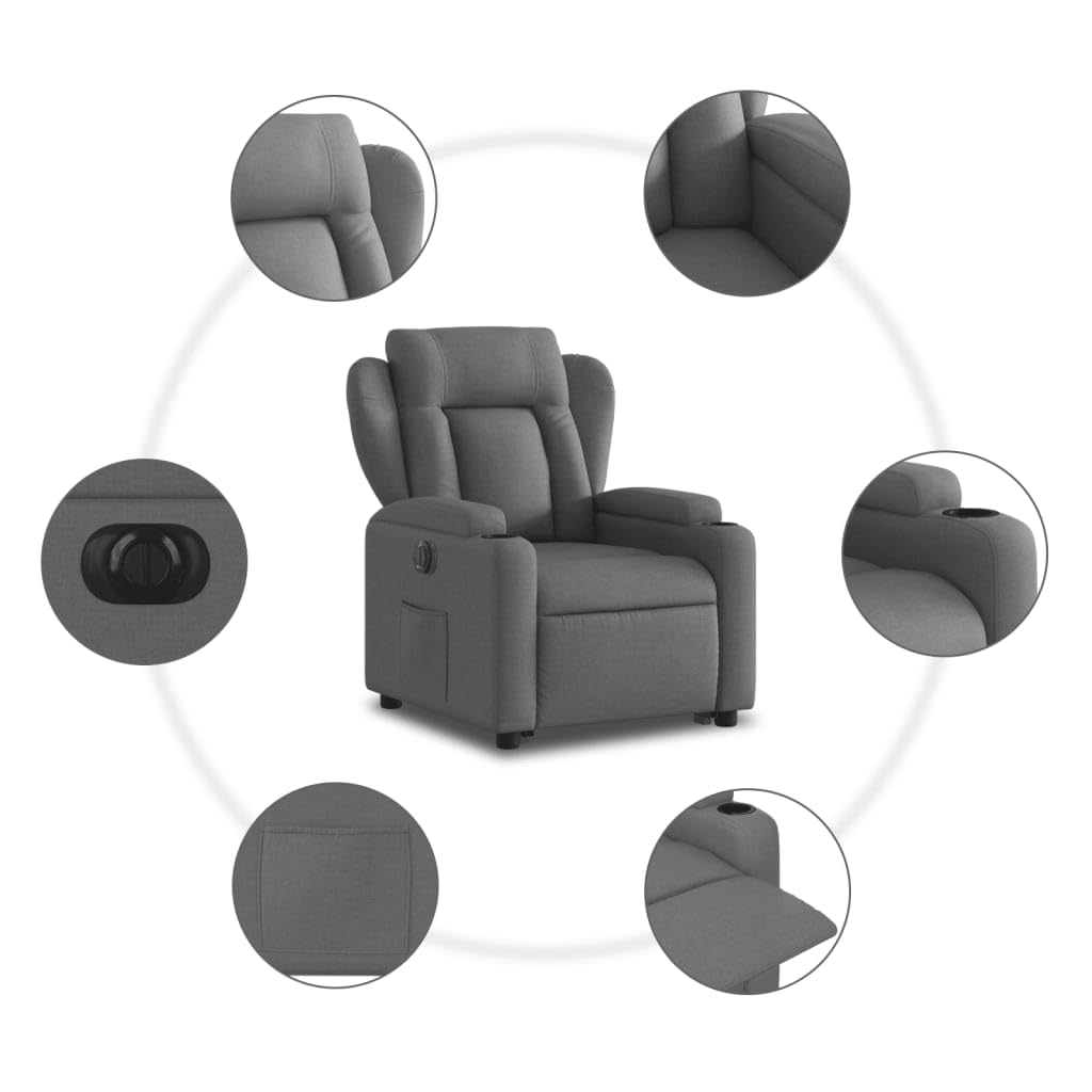 Elektrischer Relaxsessel Dunkelgrau Stoff mit Aufstehhilfe 135° Liegefunktion 77x94,5x100 cm Bequemer TV Lesesessel für Wohnzimmer Schlafzimmer Seniorengerecht