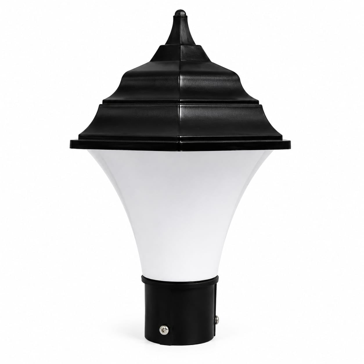 Outdoor Gate Post Top Light Fixture, Black Finish | Classic Lantern Design, Frosted Diffuser, Pole Mount Base, Garden & Pathway Use, Weather Resistant-image-28