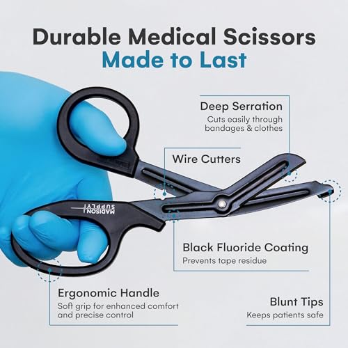 Image of Madison Supply Medical Scissors, EMT and Trauma Shears - 7.5 Inch Quality Stainless Steel Bandage Scissors - Fluoride-Coated with Non-Stick Blades - 2 Pack (Black /Pink)
