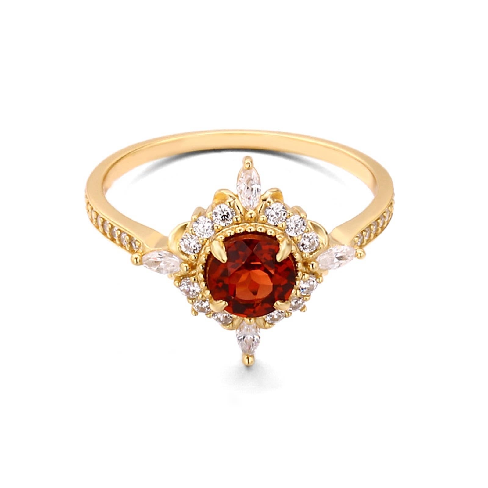Anillo solitario Au 375/585/750 de oro amarillo con rubí rojo de laboratorio, flores