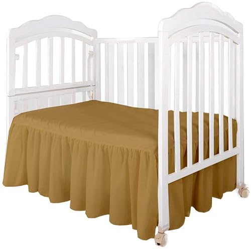Pride Beddings Bed Skirt Split Corner,Dust Ruffle 100% Cotton Nursery Toddler Bedding Skirt for Baby Boys or Girls, 14" Drop - Taupe