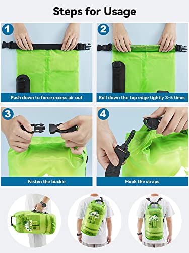 Image of HEETA Dry Bag Waterproof for Women Men, Roll Top Lightweight Dry Storage Bag Backpack with Phone Case for Travel Swimming Boating Kayaking Paddle Board Camping Beach Accessories (Lemon Green, 20L)