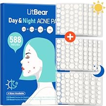 LitBear Acne Pimple Patches- Day and Night 4 Sizes 588 Dots Thin & Thick Hydrocolloid Patches with Witch Hazel, Tea Tree & Calendula Oil, Extra Adhesion for Face Zit Patch Dots