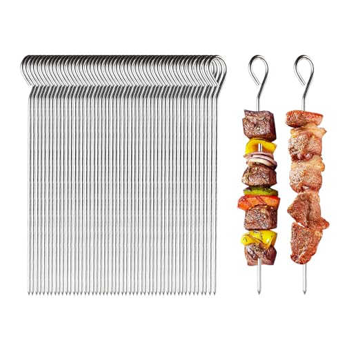 50 Pièces Brochettes pour Barbecue, Pique Brochette Inox Brochettes à Roulade 15 CM Brochettes à Viande Réutilisables Pic à Brochette pour Hotpot Ficelle de Barbecue