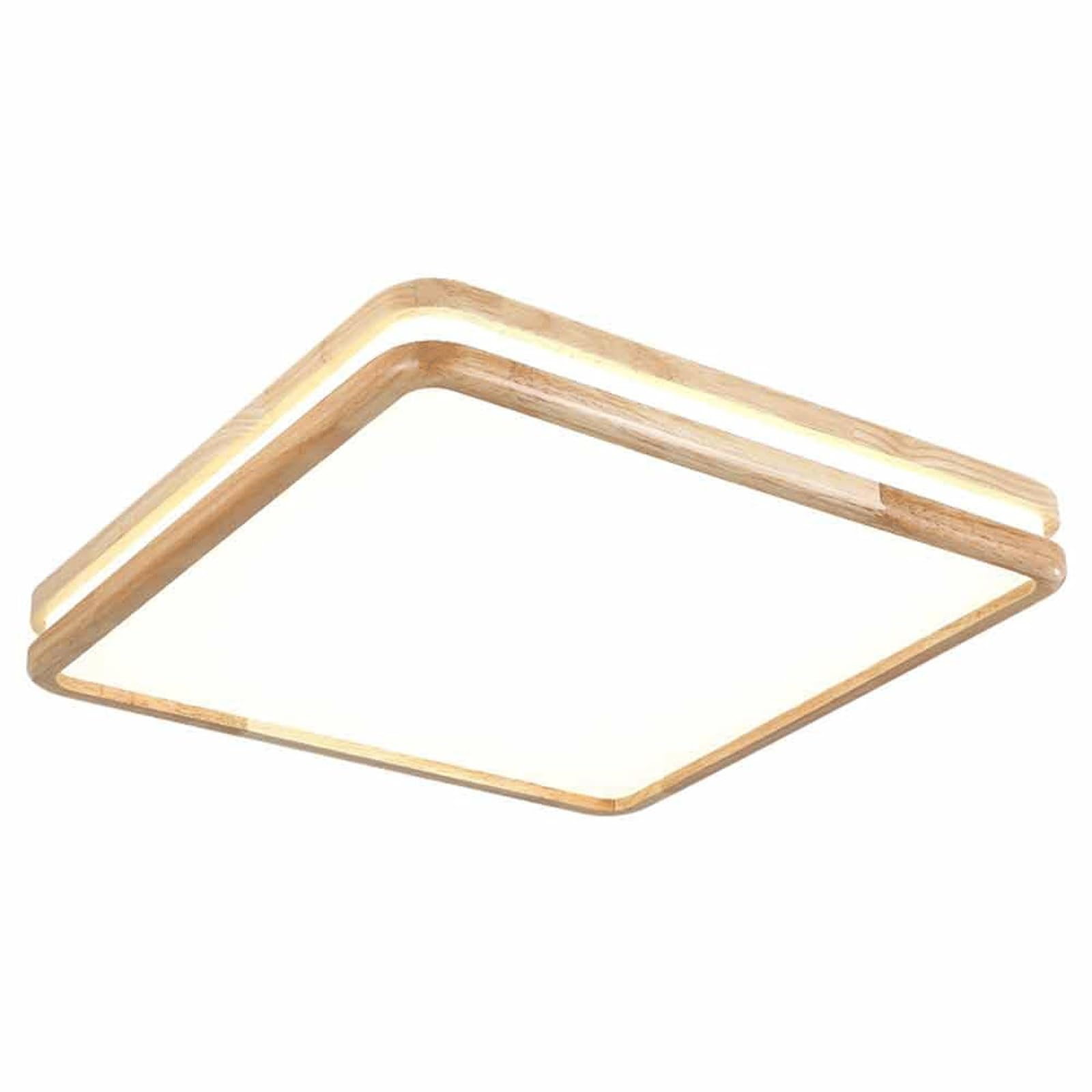 DUddTTW Wooden Ceiling Light Fixture LED Flush Mount Lighting 3 Color Dimmable Close to Ceiling Light Ceiling Lamp Square Chandelier(40cm/15.7in)
