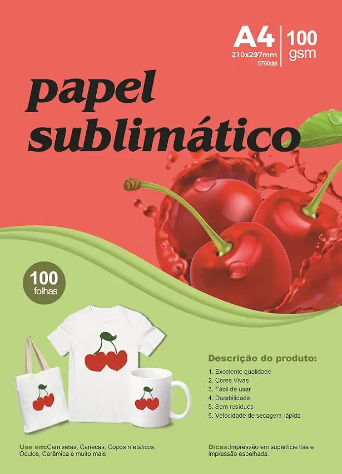 Papel Sublimatico Transfer De Canecas A4 100 Folhas