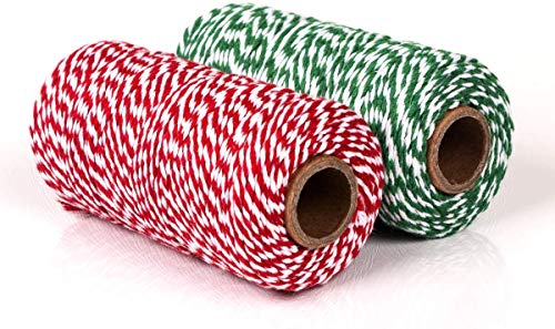 YIQI 200M touw touw, ambachtelijke katoenen draad bakkers touw voor bakken, slagers, ambachten, verpakking (rood + groen)